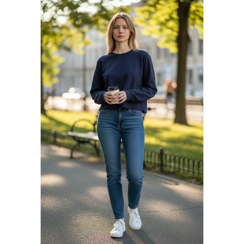 Spanx AirEssentials Navy Blue Long Sleeve Cropped Sweatshirt Crew Neck Womens XL